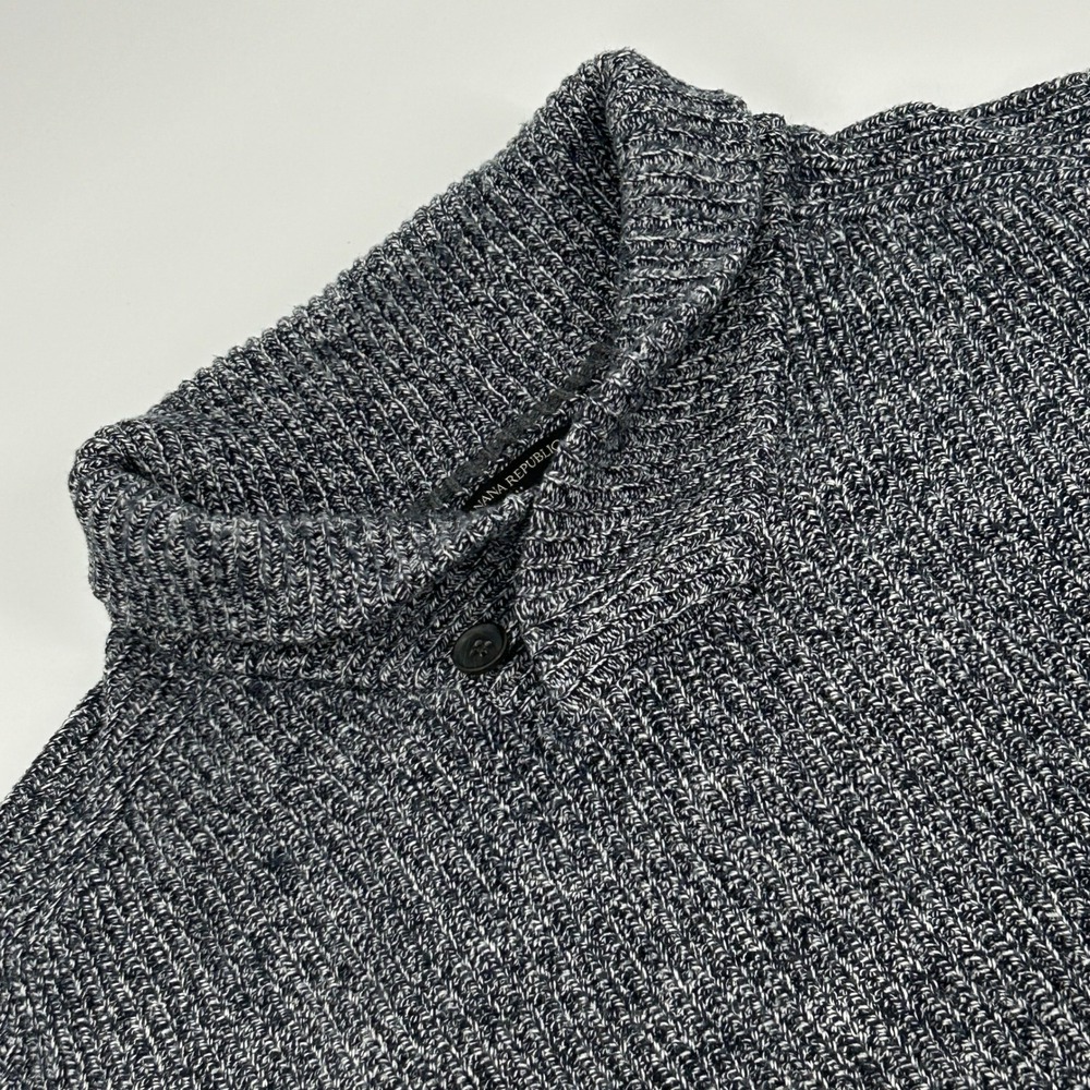 Banana Republic Sweater Mens Large Blue Marled Shawl Collar Cotton‎ Wool Knit